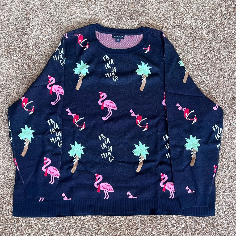 Like New Studio‎ Park Christmas Holiday Vacation Navy Blue Sweater